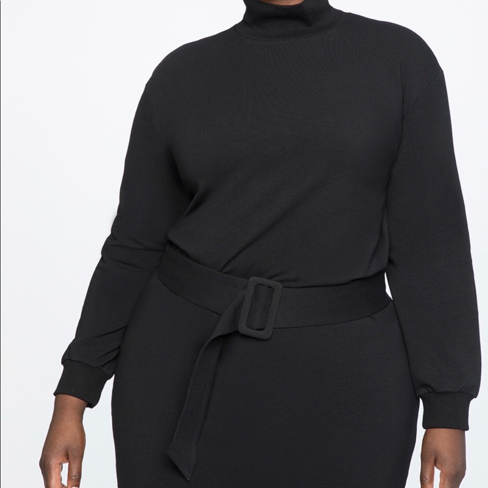 Belted Mock Neck Dress